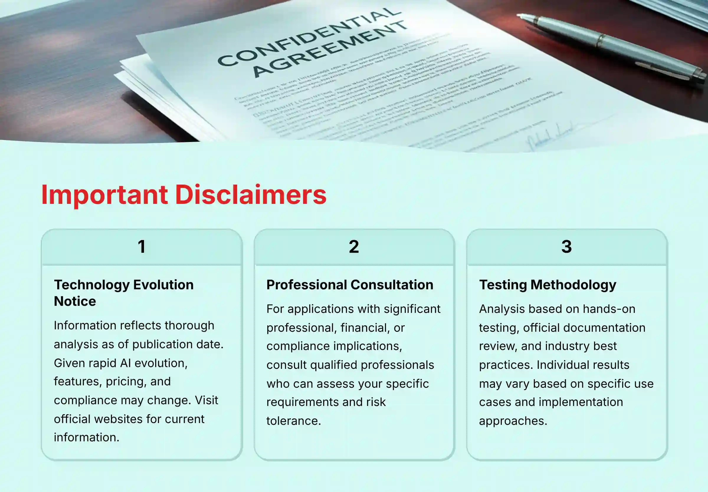 Important Disclaimers - Technology evolution notice and professional consultation recommendations