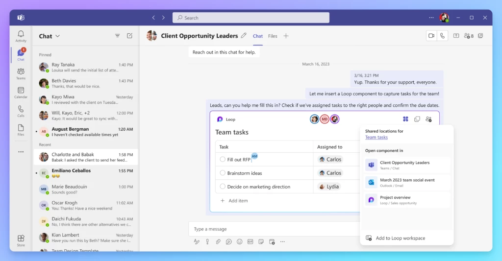 Microsoft Loop component sharing across different Microsoft 365 applications
