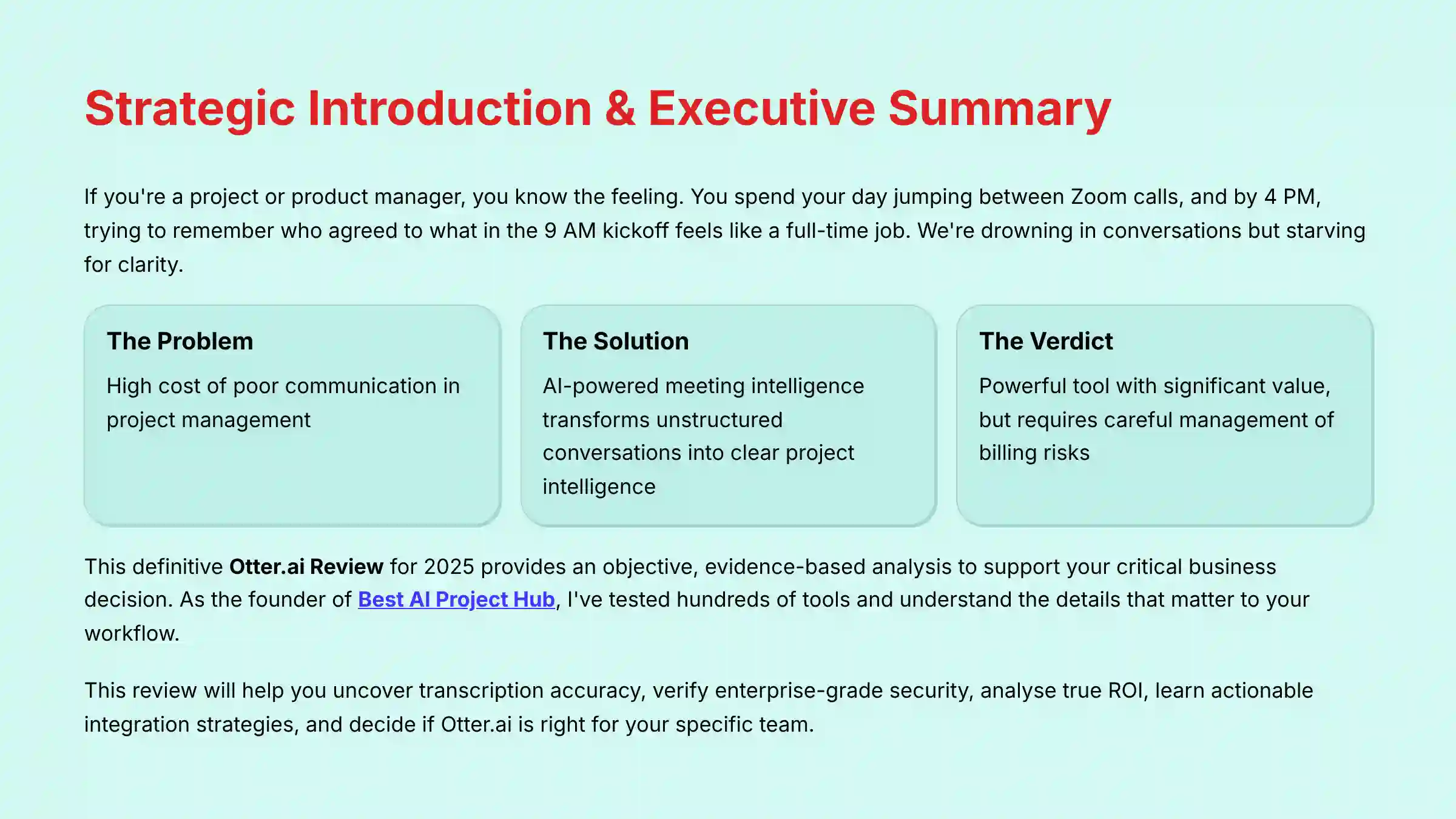 Strategic Introduction and Executive Summary - Otter.ai Review 2025