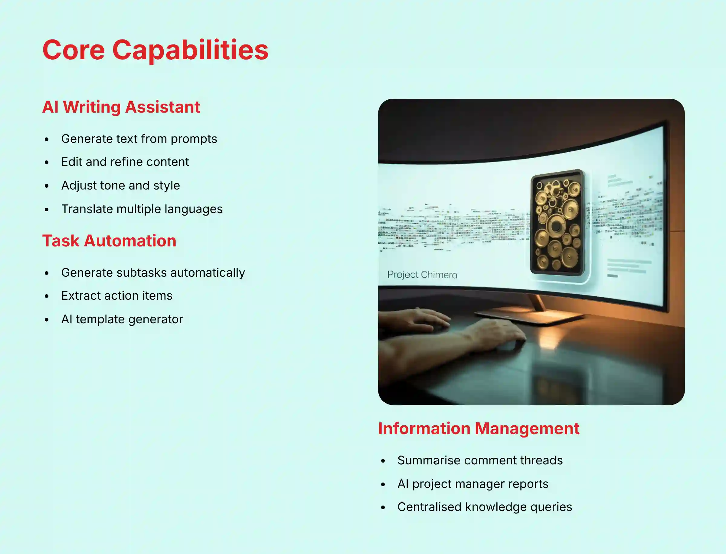 Core Capabilities overview of ClickUp AI features