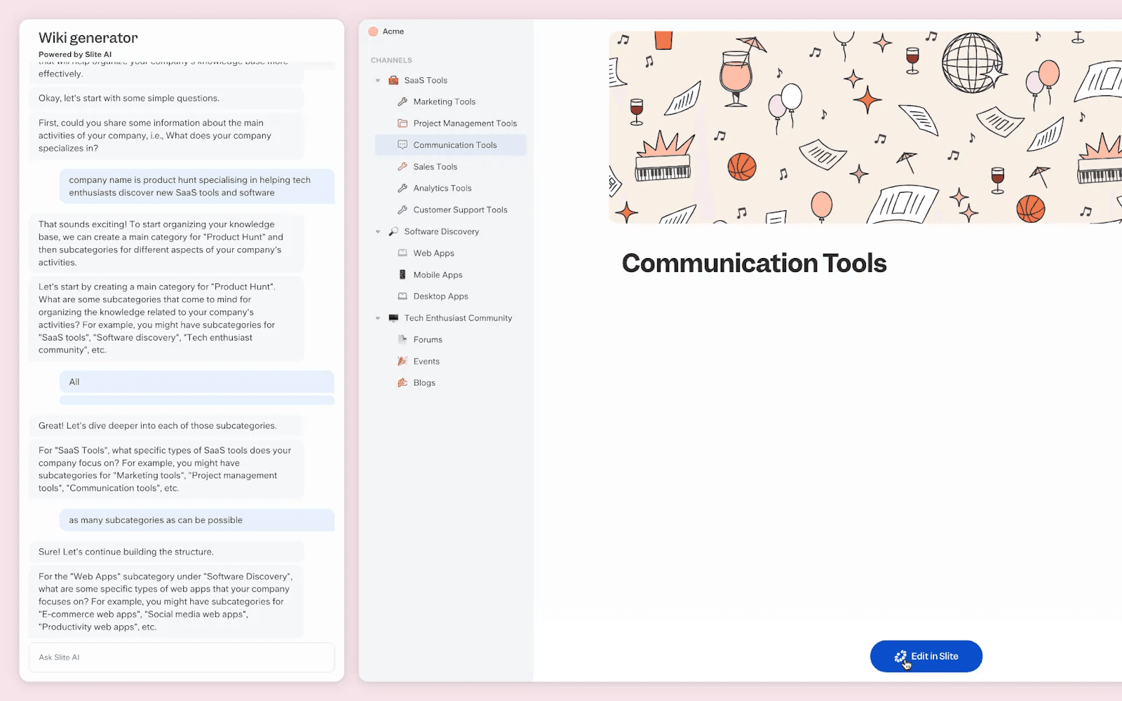 Slite AI Document Formatter interface showing intelligent formatting capabilities