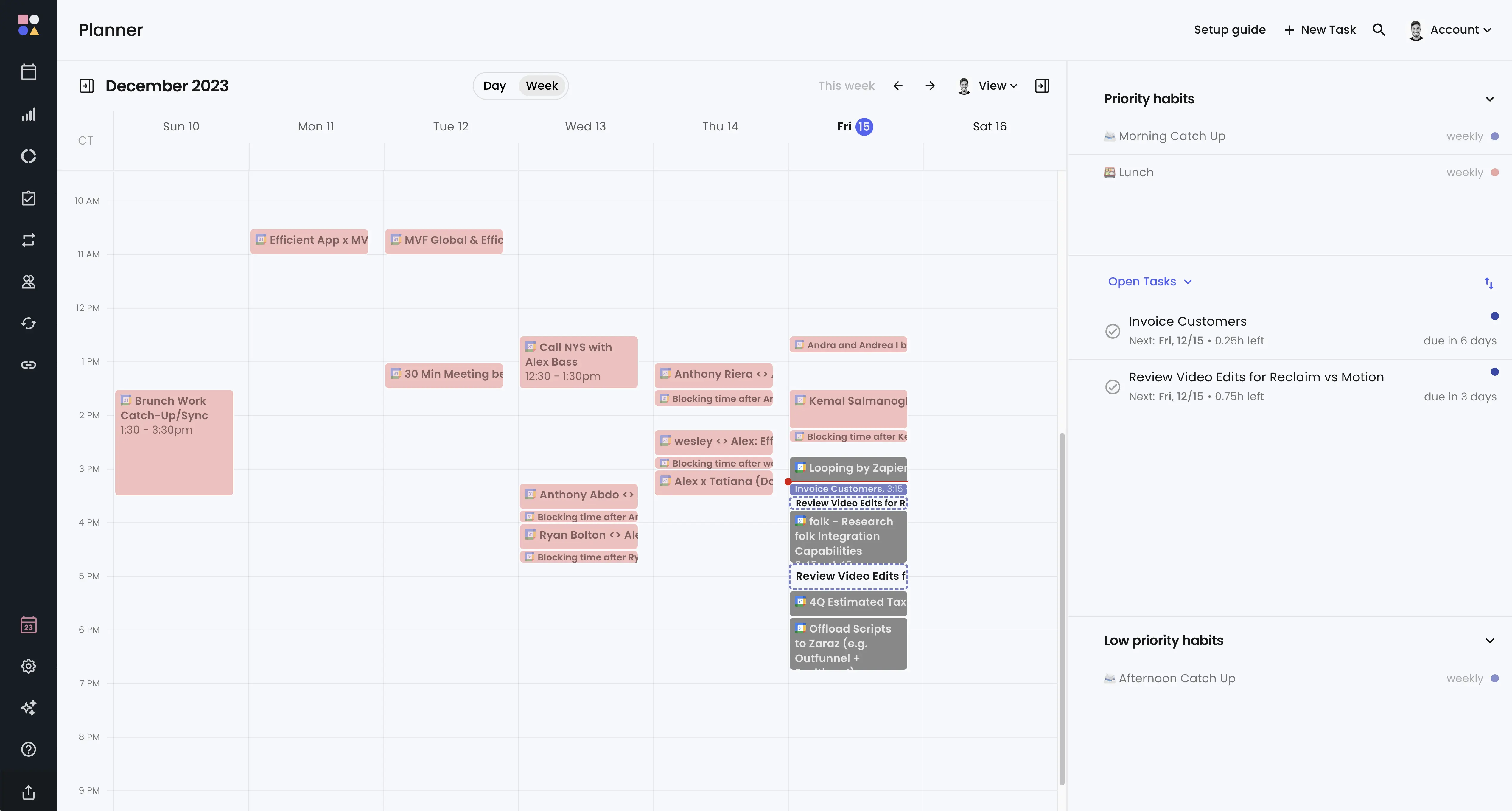 Reclaim.ai Calendar Time Blocking Interface