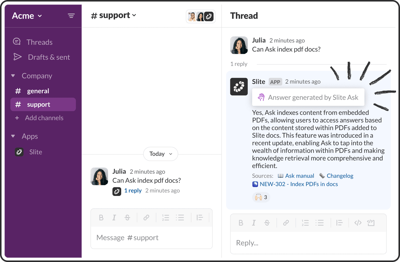 Slite AI Ask Feature Integration with Slack
