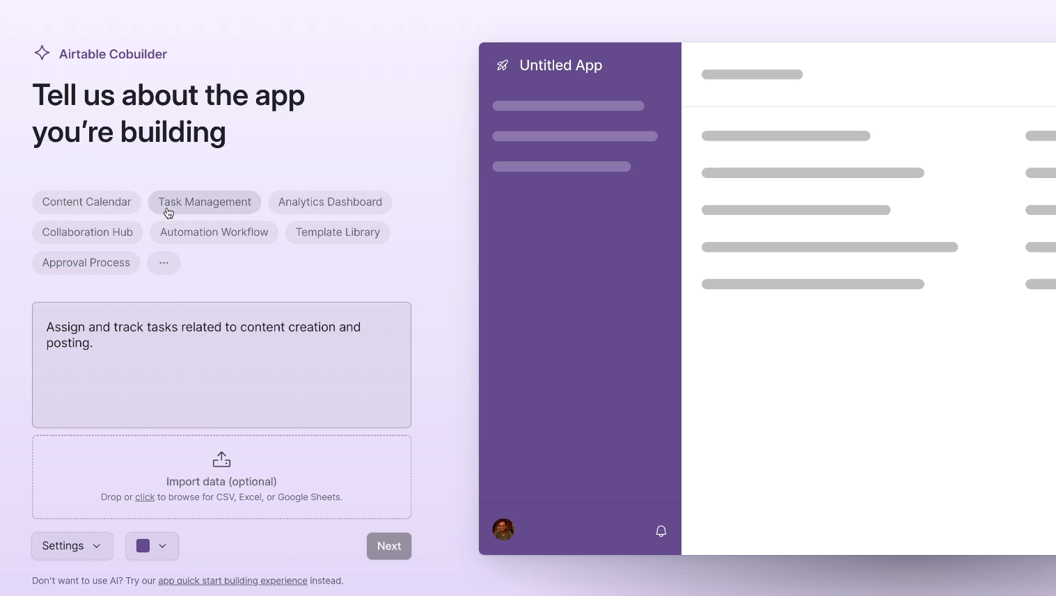 Airtable AI Co-builder Interface