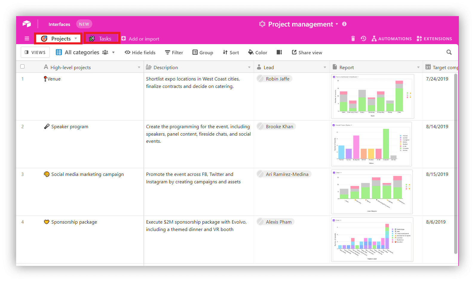 Airtable project management interface overview