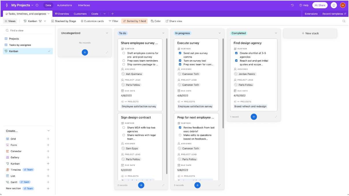 Airtable Kanban Board View