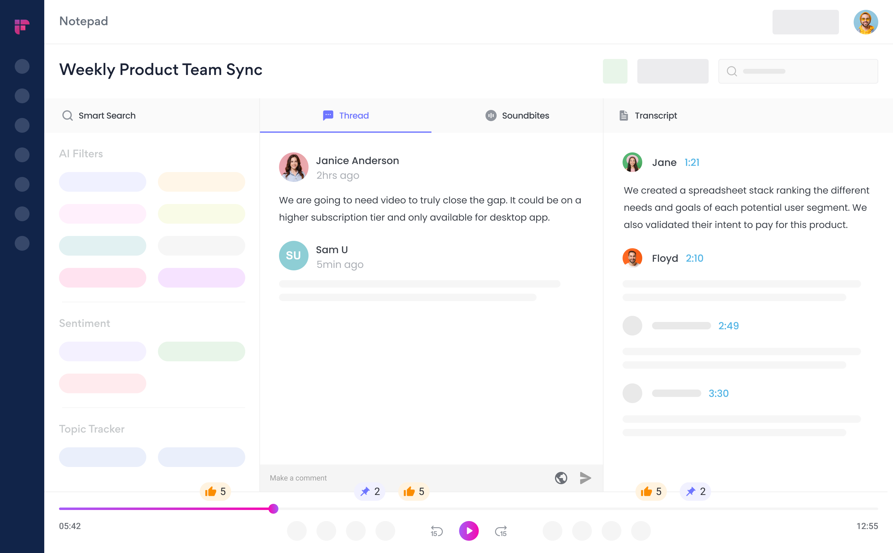 Fireflies AI Notepad Dashboard and Meeting Analytics Interface