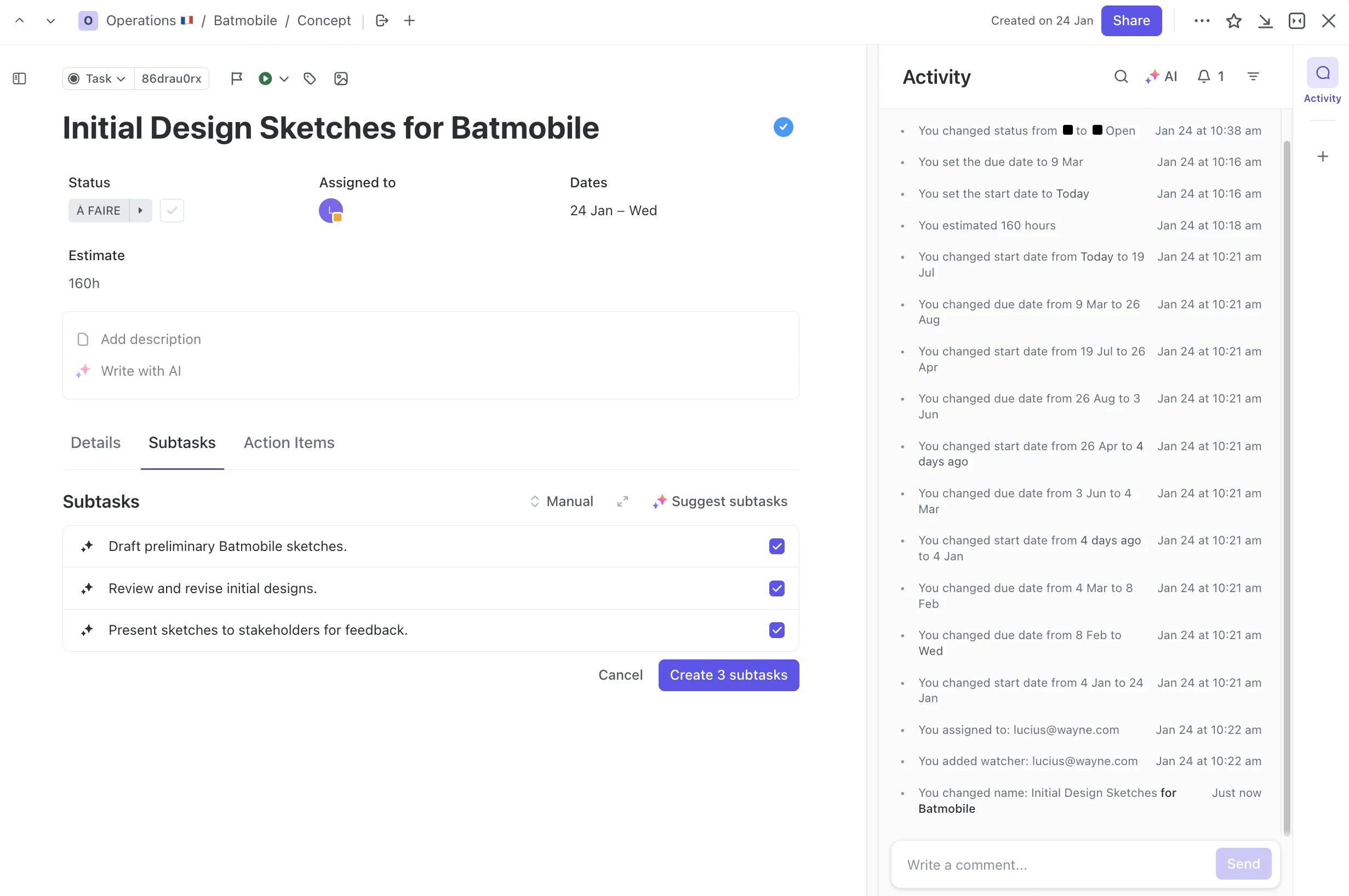 ClickUp AI Task Generation Interface