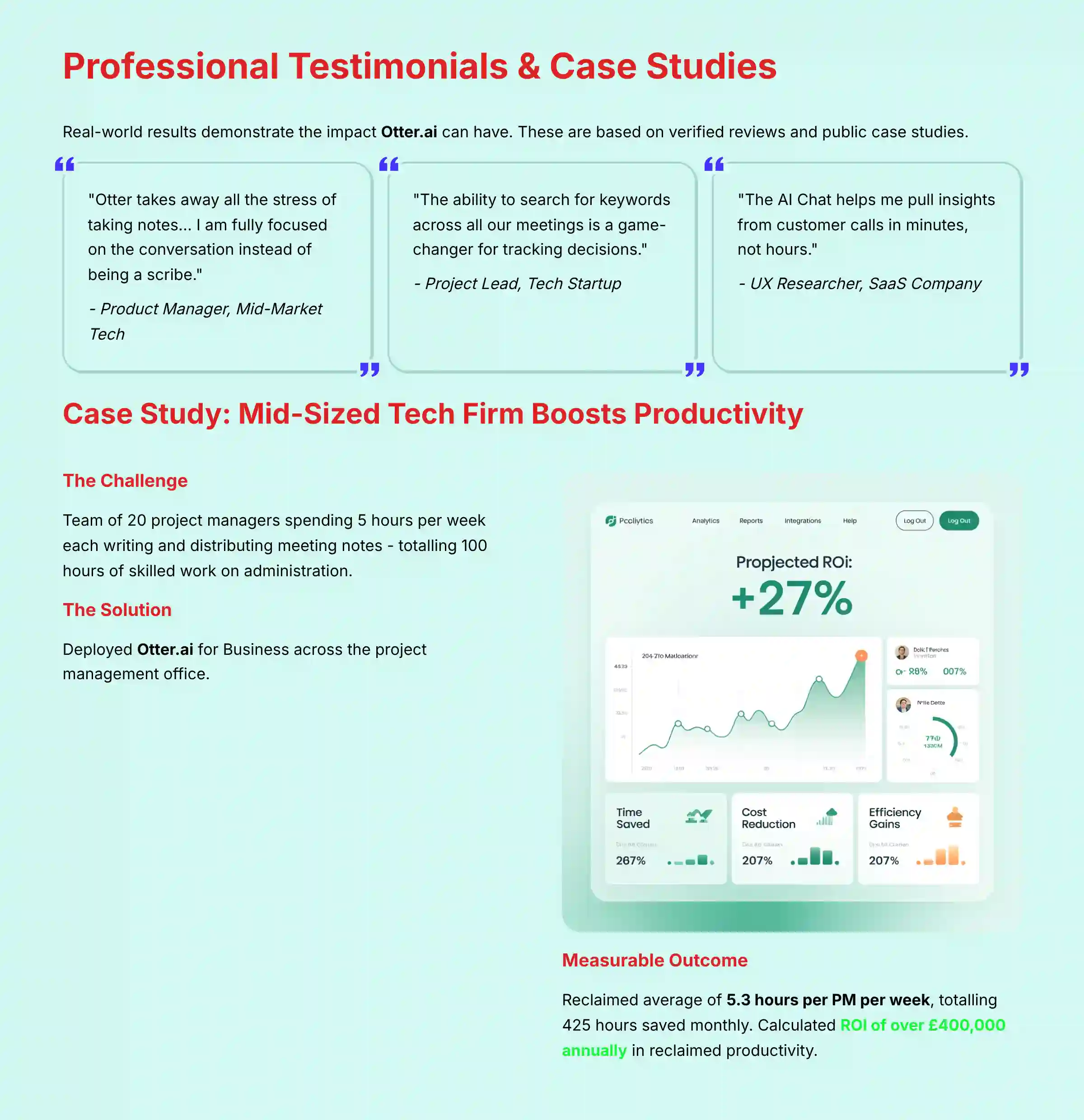 Professional Testimonials and Case Studies - Otter.ai Review 2025