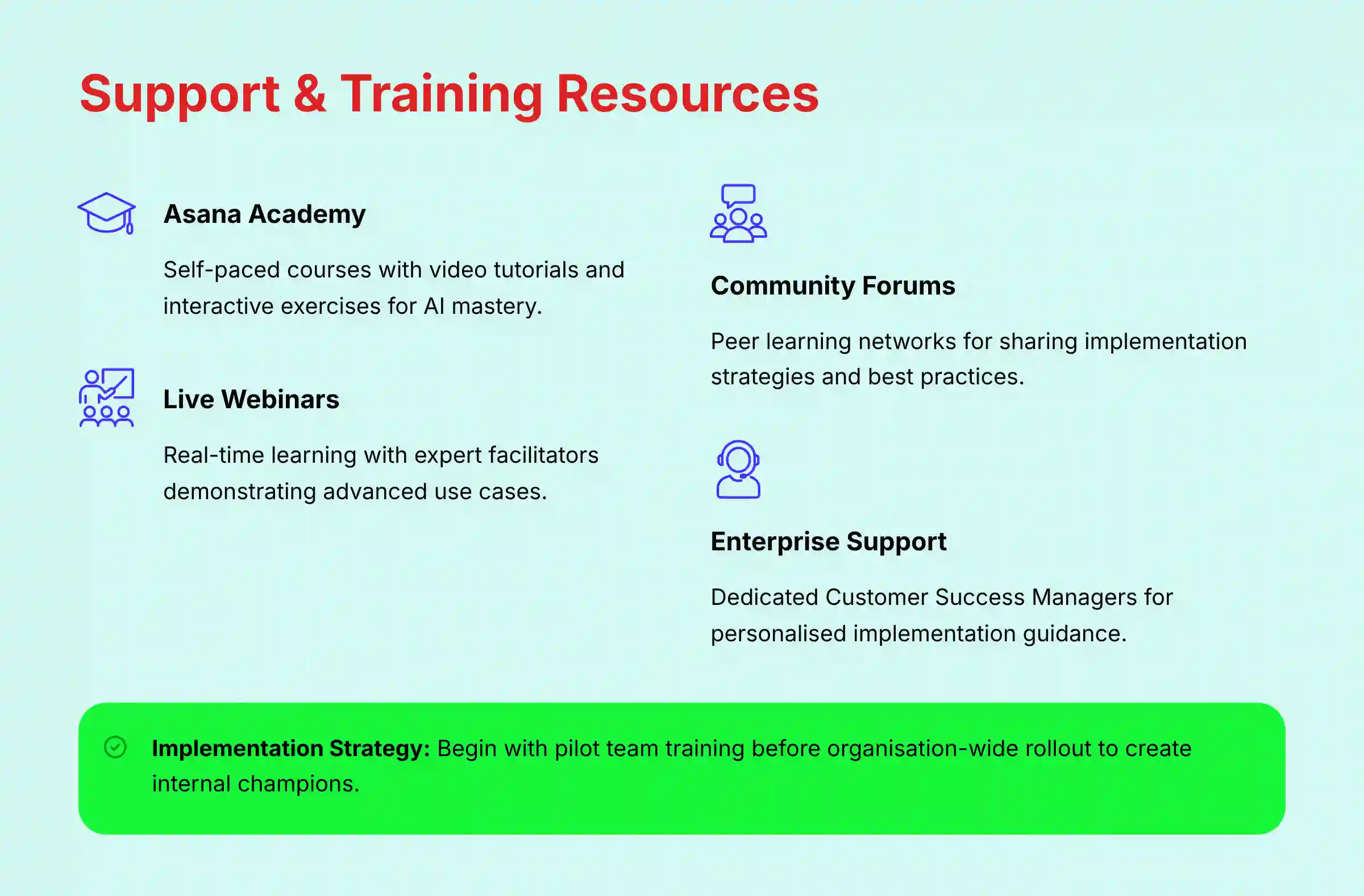 Support and training resources for Asana Intelligence adoption