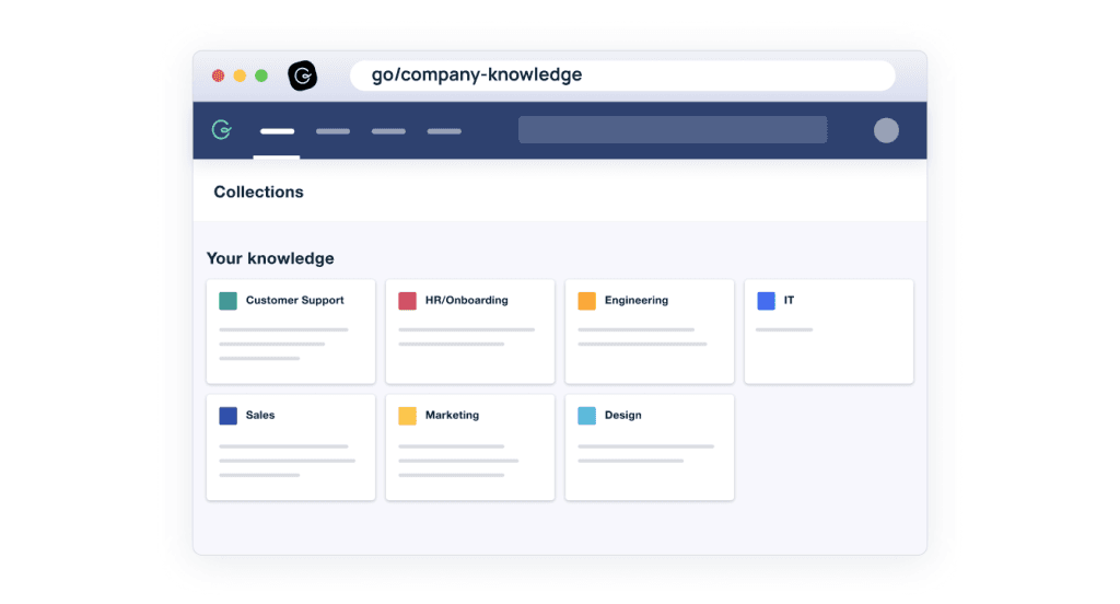 Guru Collections Interface - Knowledge organization system showing how information is structured and categorized