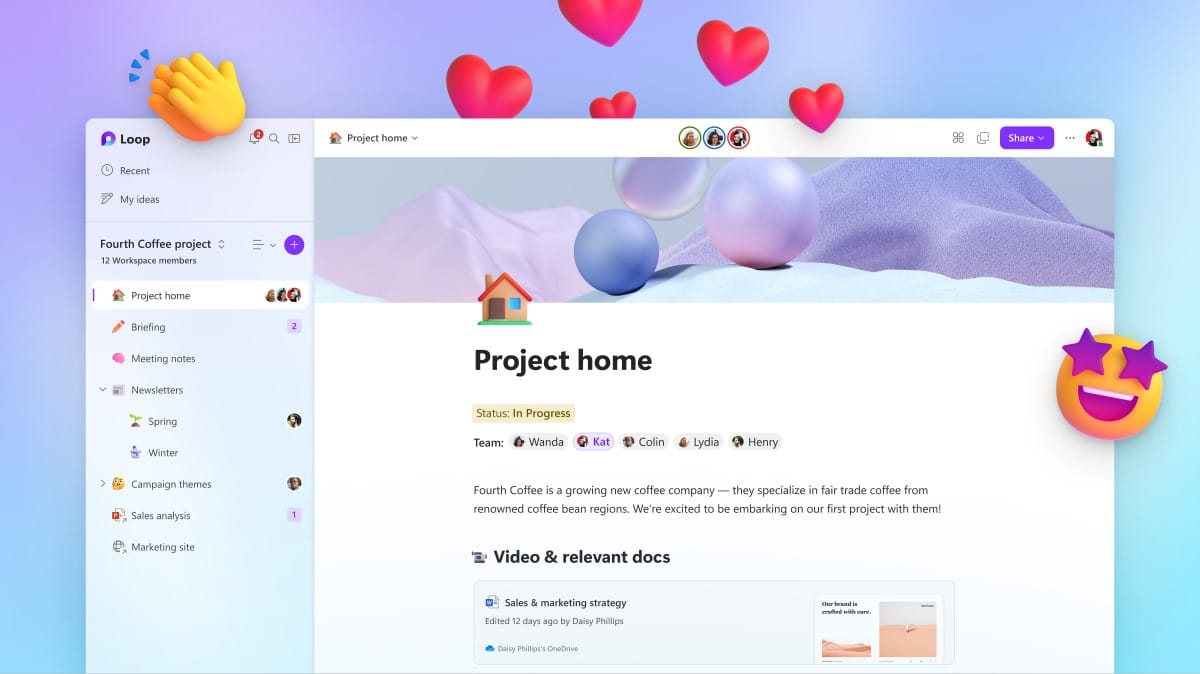 Microsoft Loop collaborative workspace interface