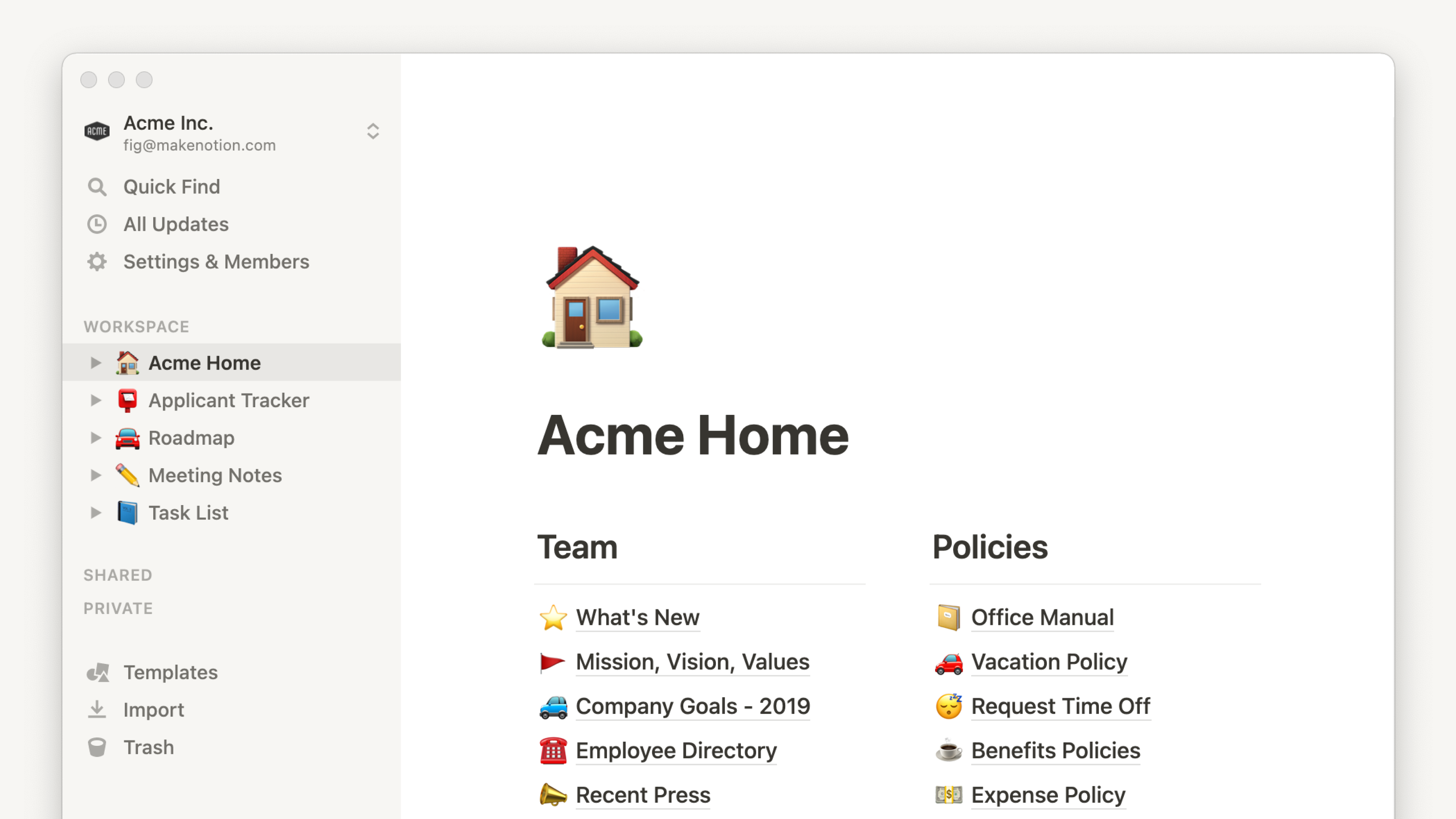 Notion workspace interface showing database and document features