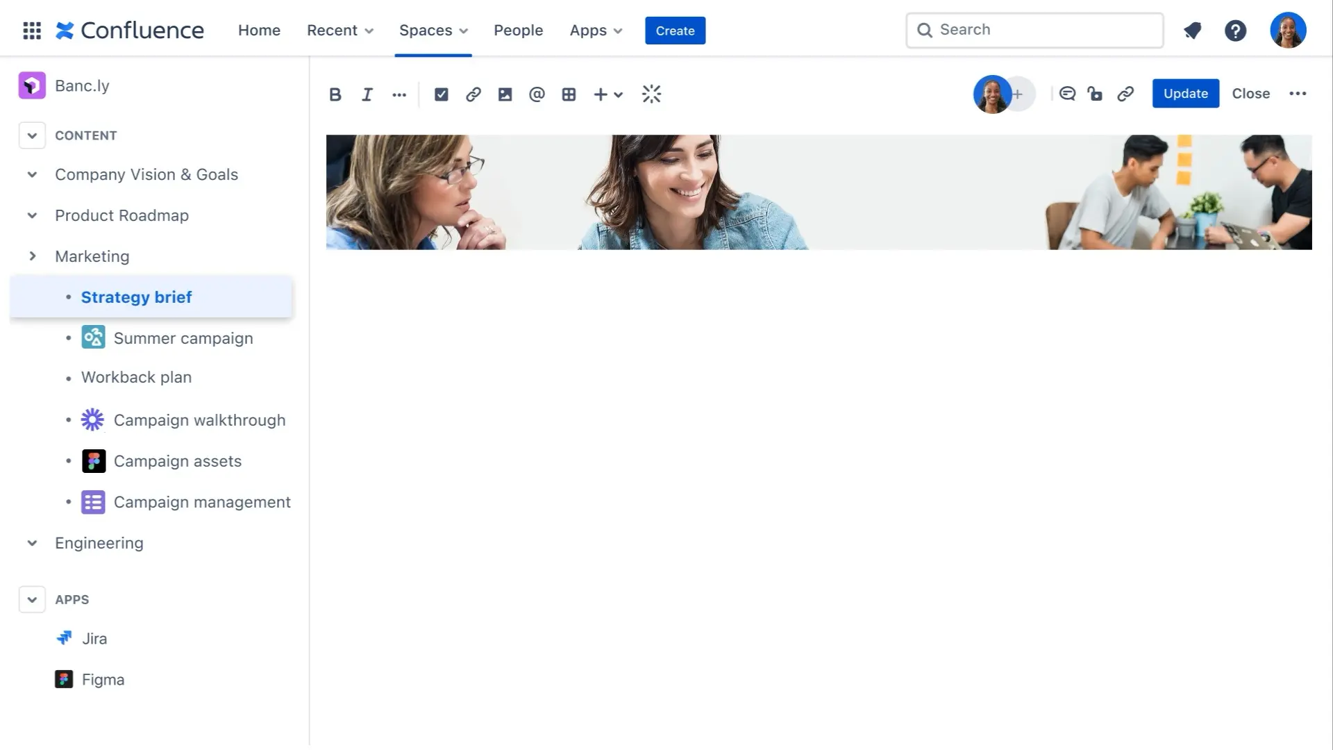 Confluence interface showing wiki pages and collaboration features