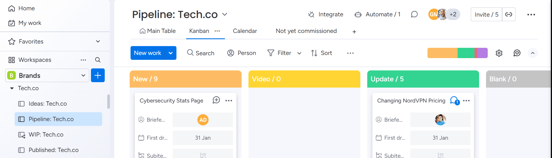 Monday.com dashboard interface showing project management boards