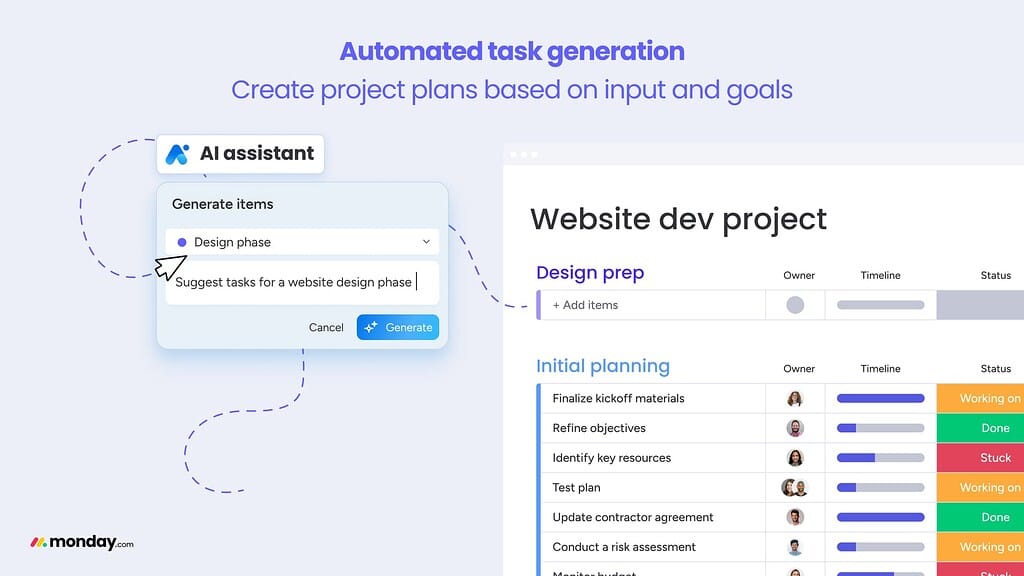 Monday.com AI assistant interface demonstration