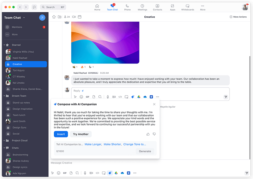 Zoom AI Companion Interface Example