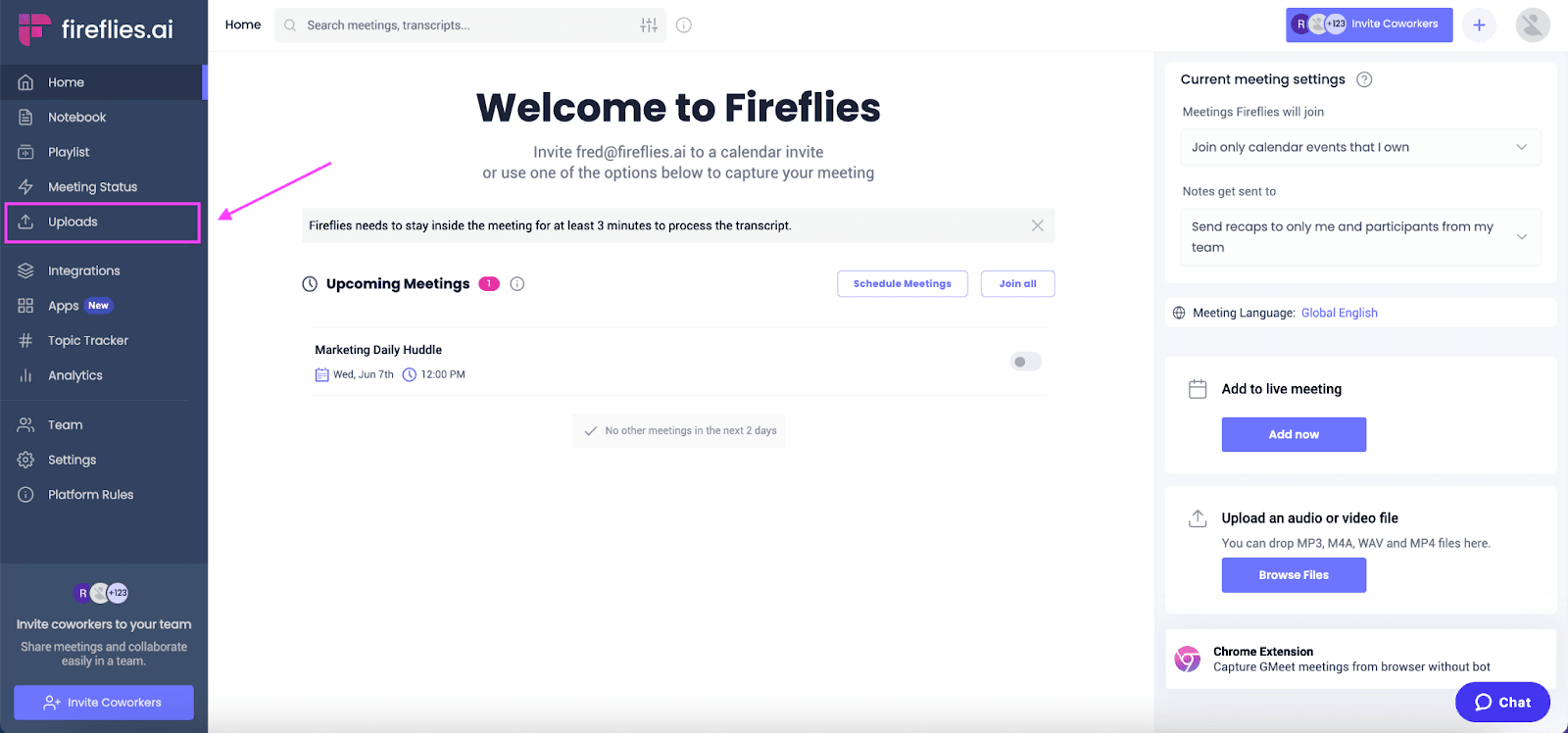 Fireflies.ai meeting transcription interface