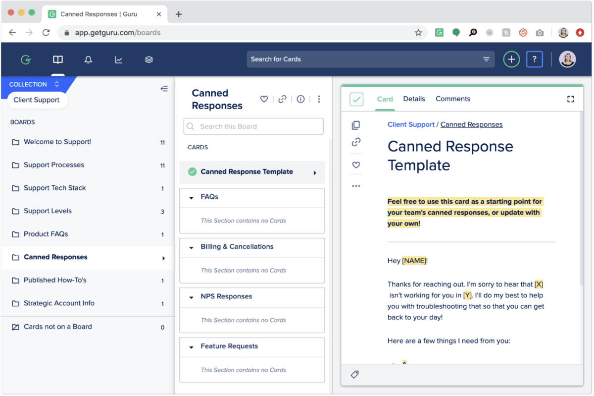 Guru Knowledge Base Interface