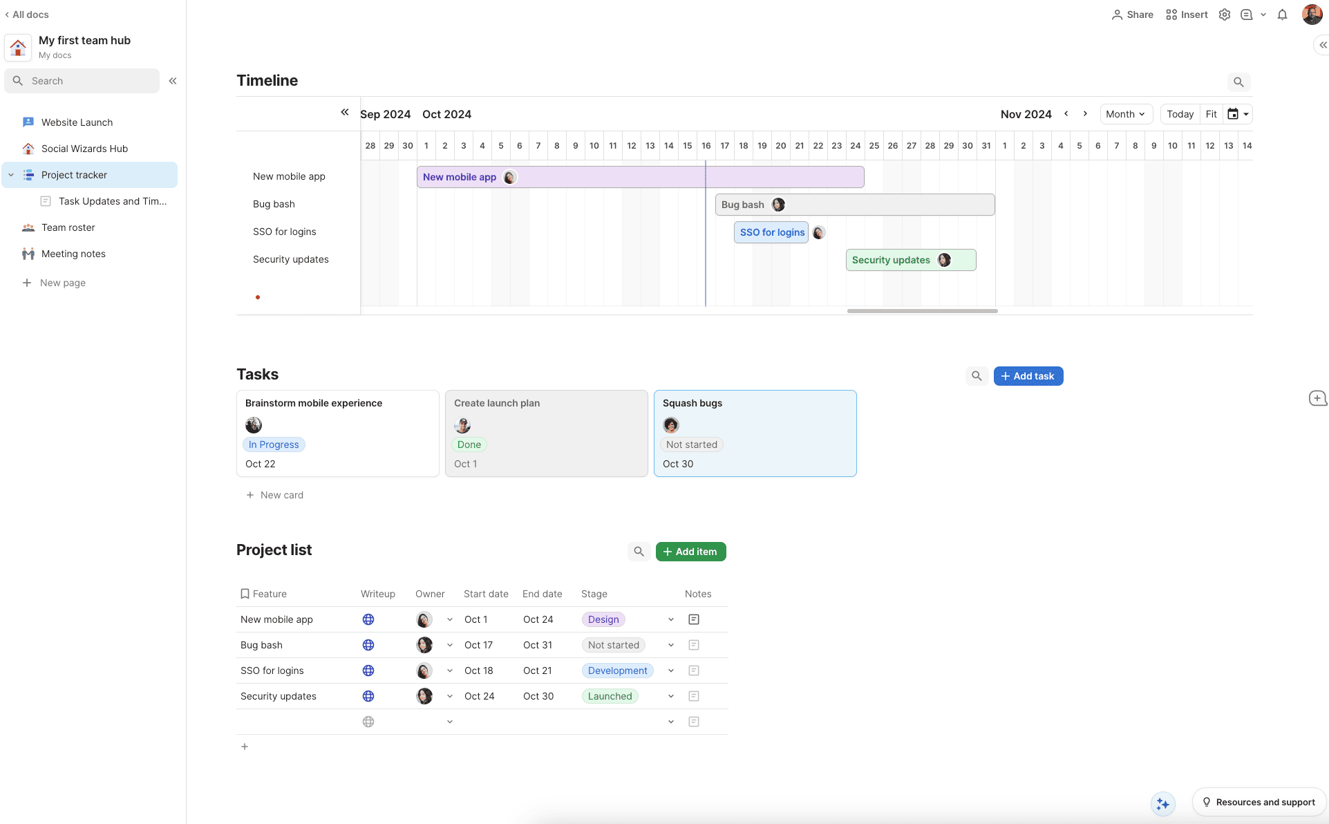 Coda interface showing document and database integration features