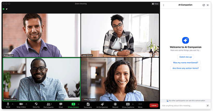 Zoom AI Companion Meeting Panel Interface