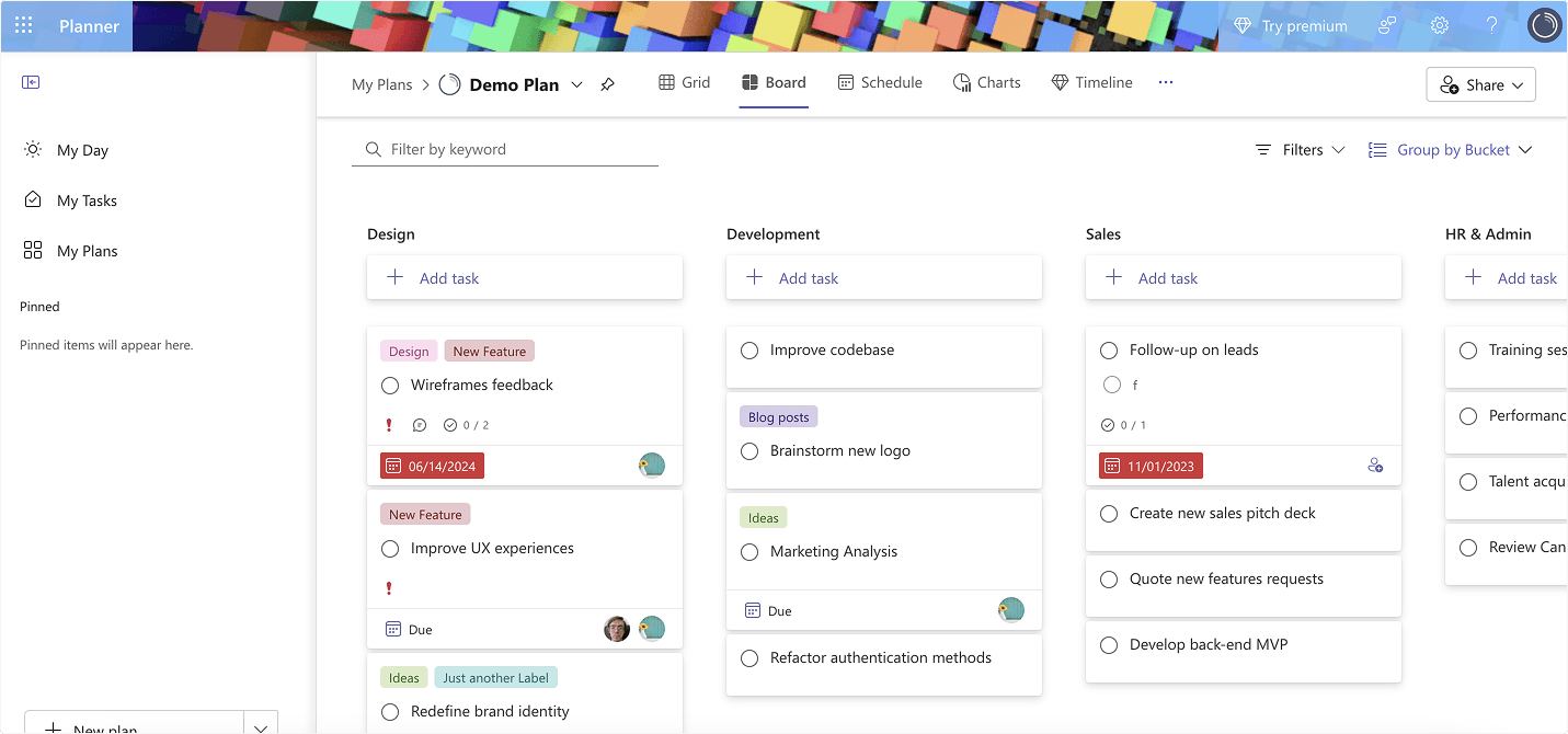 Microsoft Planner Project Management Dashboard Interface