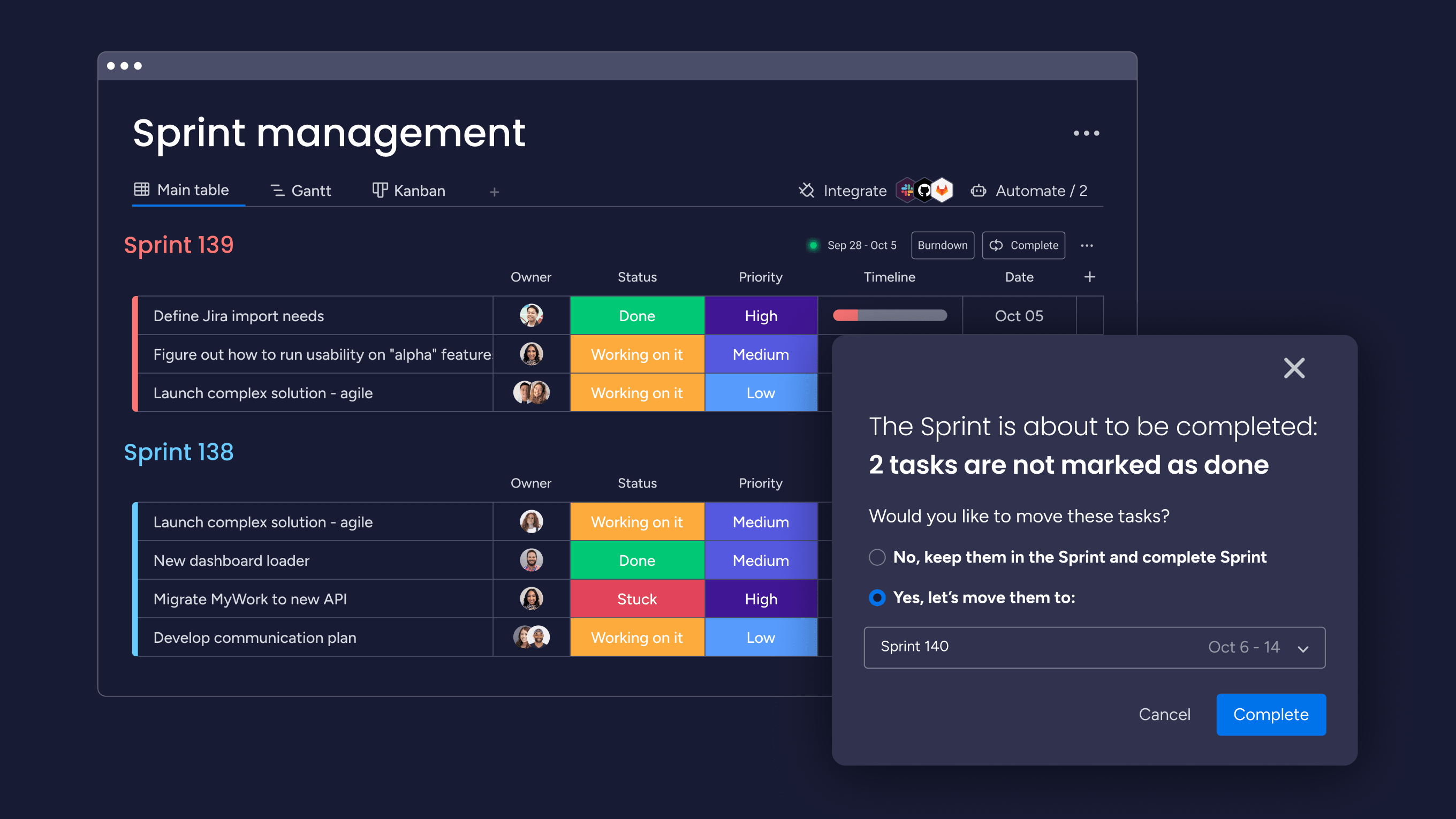 Monday.com Sprint Management Interface