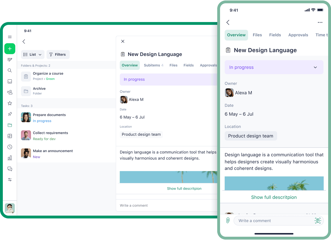 Wrike mobile app interface across different devices showing responsive design