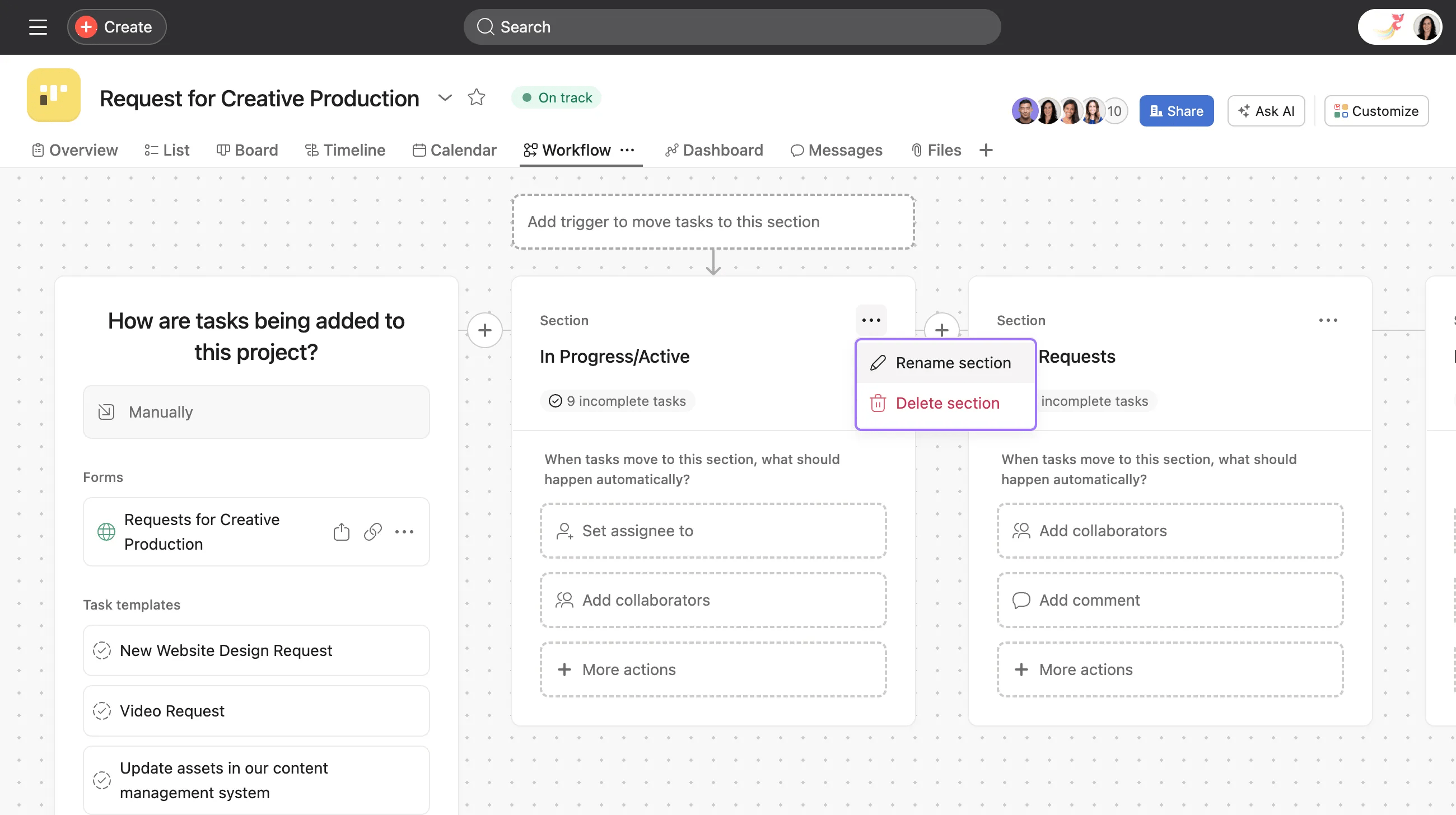 Workflow Builder interface showing rule creation process