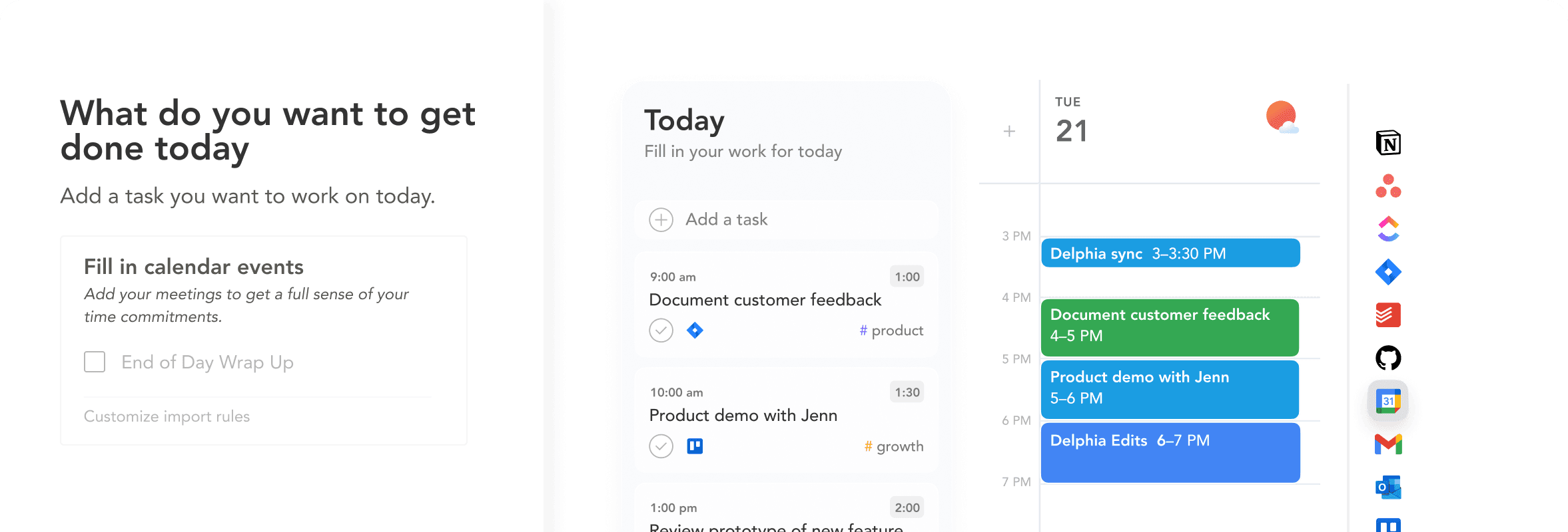 Sunsama daily planning interface screenshot
