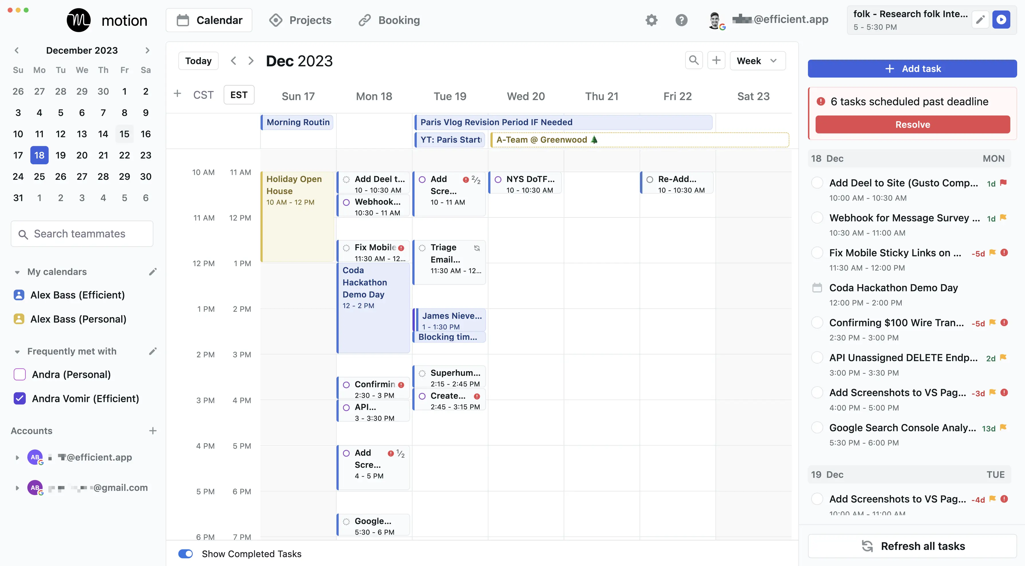 Motion AI project management dashboard interface