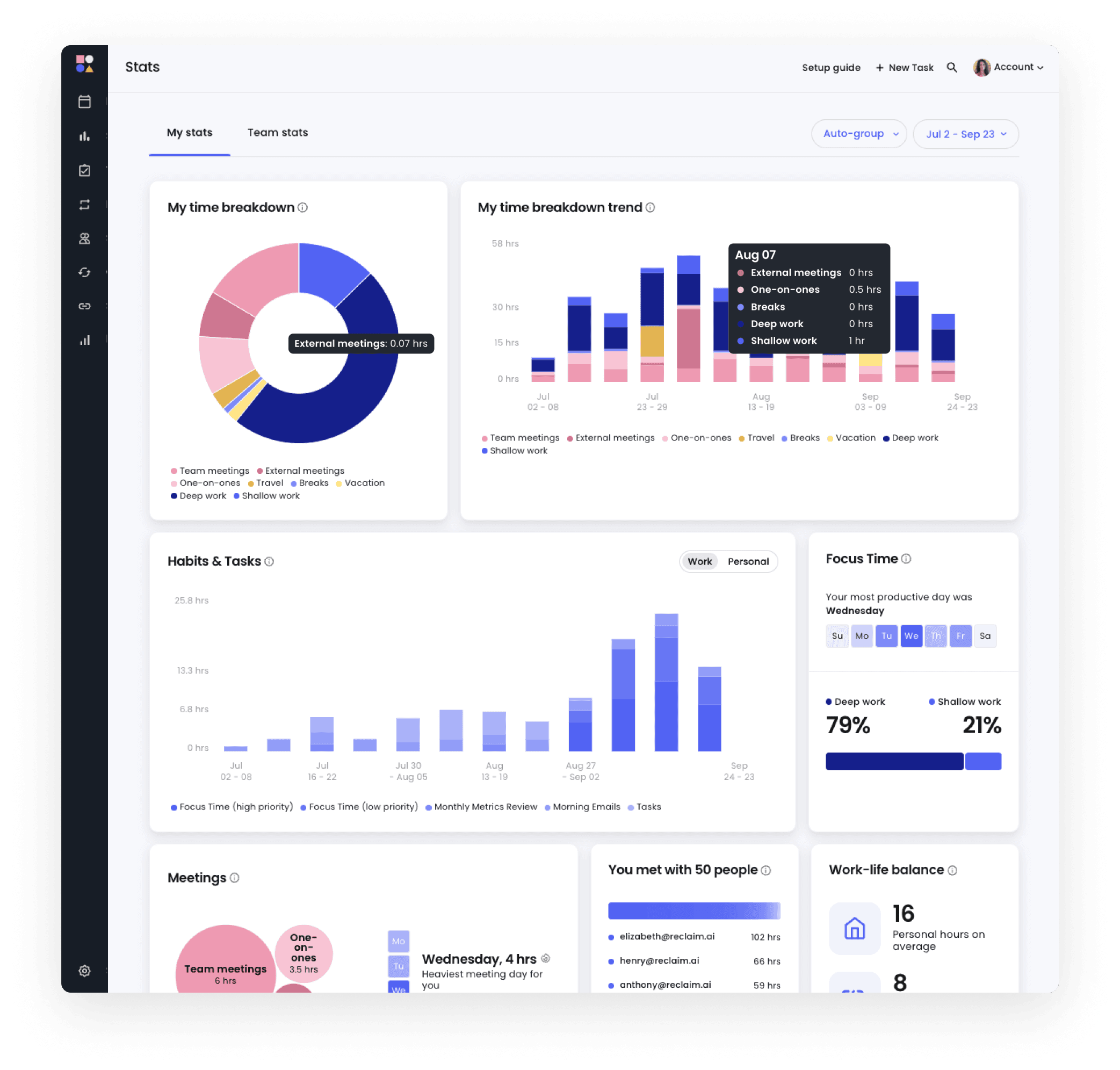Reclaim.ai smart meetings scheduling interface