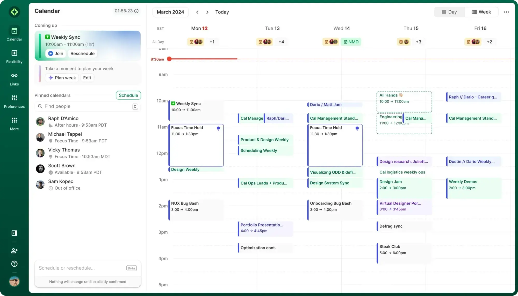Reclaim.ai Focus Time and Calendar Defense Interface
